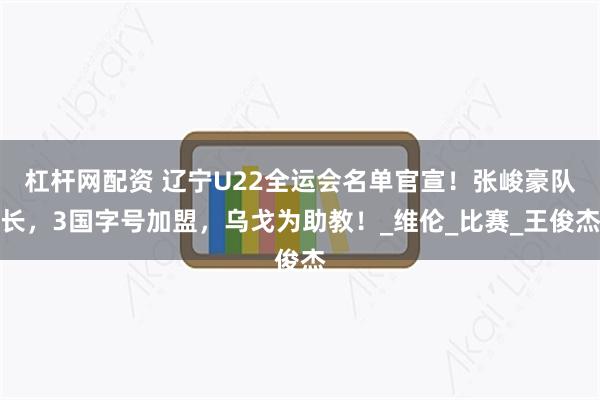 杠杆网配资 辽宁U22全运会名单官宣！张峻豪队长，3国字号加盟，乌戈为助教！_维伦_比赛_王俊杰