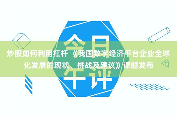 炒股如何利用杠杆 《我国数字经济平台企业全球化发展的现状、挑战及建议》课题发布