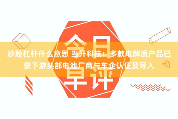 炒股杠杆什么意思 当升科技：多款电解质产品已获下游头部电池厂商与车企认证及导入