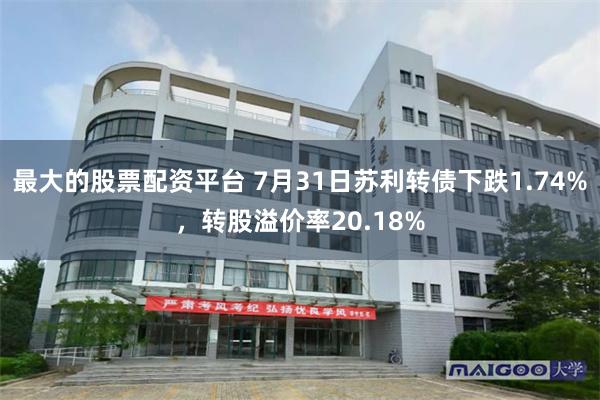 最大的股票配资平台 7月31日苏利转债下跌1.74%，转股溢价率20.18%