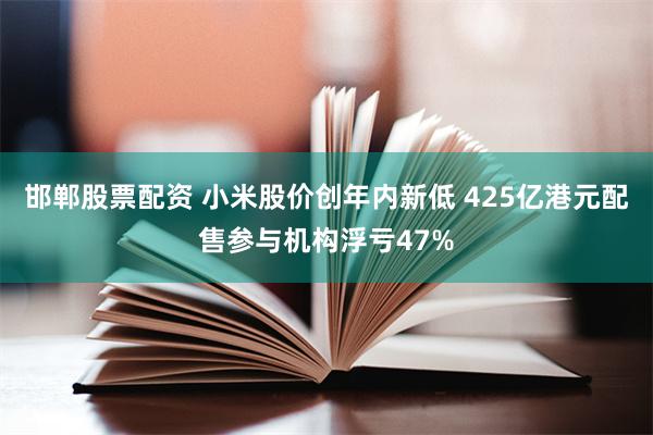 邯郸股票配资 小米股价创年内新低 425亿港元配售参与机构浮亏47%